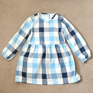 Beet World Girls Blue White Check Long Sleeve Cotton Dress - Size 7-8 Year Old